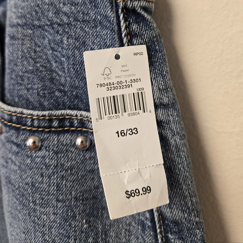 GAP Denim High Rise Studded Denim Mini Skirt Medium Wash Blue 16 - Picture 10 of 11